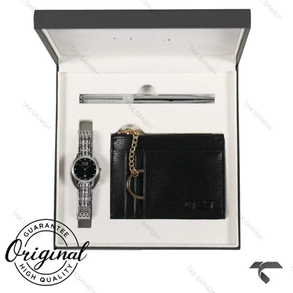 ساعت کرست زنانه کادویی مدل 9043-1 نقره ای صفحه مشکی Crest Crest-11246-L
