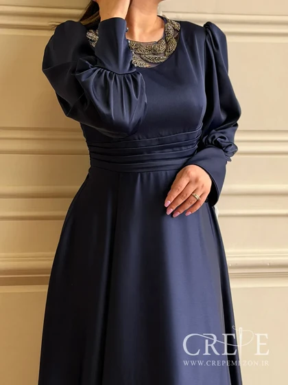 ماکسی ساتن یقه تور کارشده