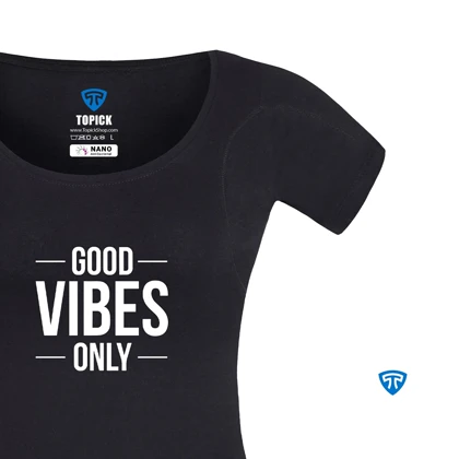 تیشرت نانو آنتی باکتریال ضد تعریق زنانه مشکی طرح good vibes