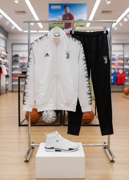 پکیج ست سویشرت شلوار یوونتوس مردانه مدل R77 + کفش ساق‌دار مردانه EMTO-سفید