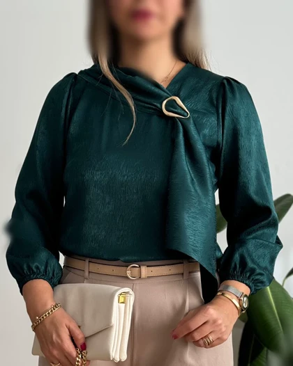 شومیز ساتن ژاکارد یقه سگگک