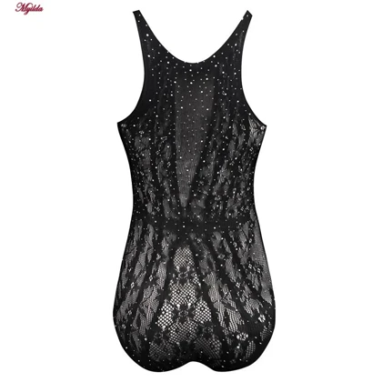 بادی فانتزی زنانه مدل نگین‌دار کد 4860-7197 رنگ مشکی
