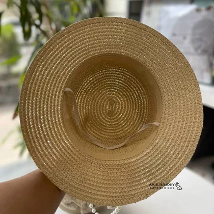 ست کلاه و کیف حصیری پاپیونی مرواریدی