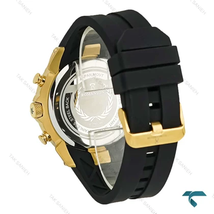 ساعت رومانسون مردانه کرنوگراف دار طلایی بند رابر مشکی Romanson-8259-G