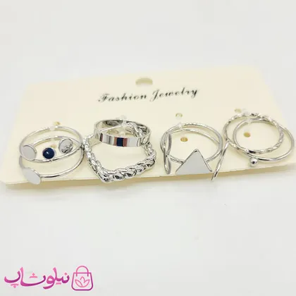 ست انگشتر و بند انگشتی نقره ای 8 عددی