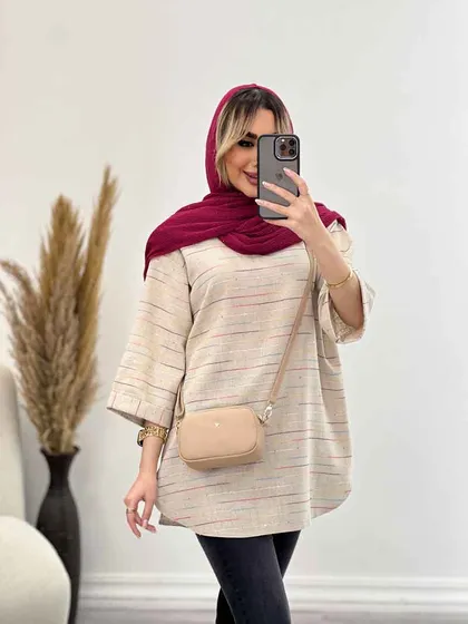 مانتو لینن نچرال یقه چاک
