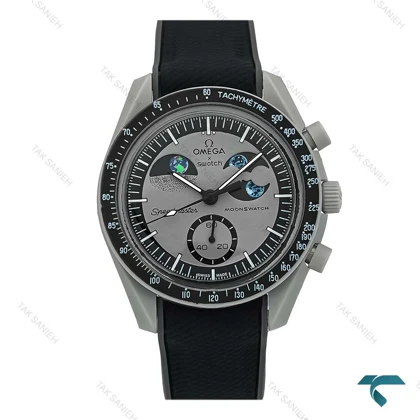 ساعت امگا سواچ بند رابر ماموریت به ماه طوسی مشکی Swatch-7610-U
