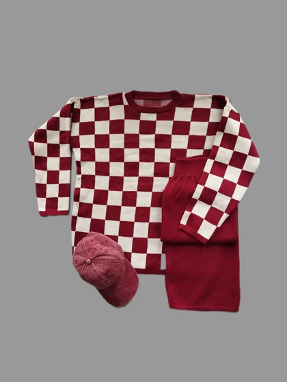 ست بلوز و شلوار بافت شطرنجی زنانه کد 4030122