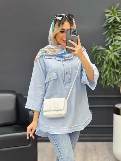 مانتو یقه دو دکمه دو جیب