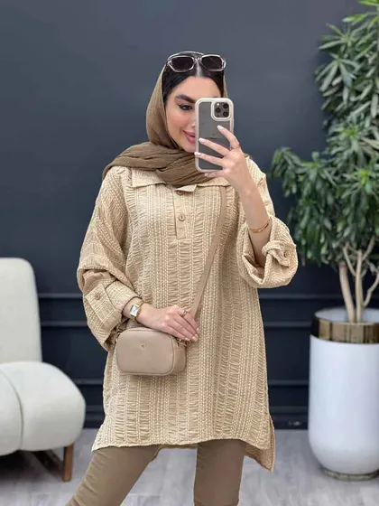 مانتو دوخت دار یقه دو دکمه