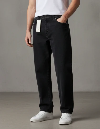 شلوار جین مام فیت ذغالی پارچه ترک