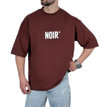 تیشرت آستین کوتاه باکسی قهوه ای مدل NOIR