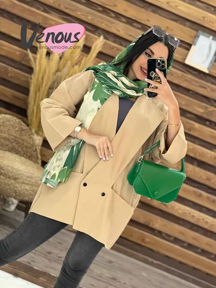 مانتو لینن دودکمه یقه پهن