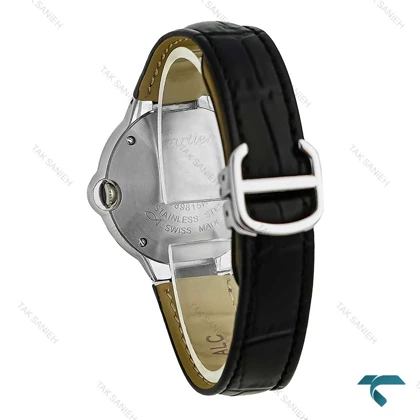 کارتیه زنانه بالن بلو سیلور بند چرم مشکی متوسط Cartier-7924-L