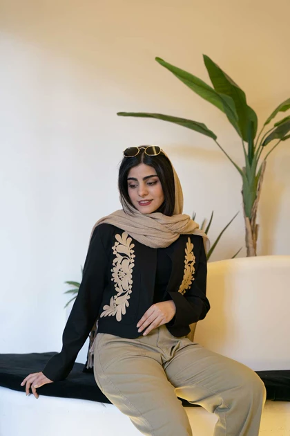 کراپ کت شنل دوزی شده لینن مدل خزر