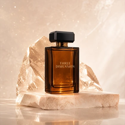 ادکلن Three Dimension Eau de Parfum عطر شیشه‌ای کهربایی با طراحی لوکس