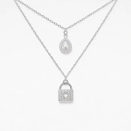 گردنبند نقره دخترانه 925 اصل مدل قفل و نگین دو رج
