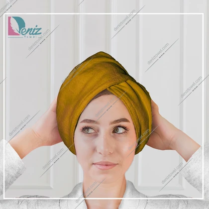 حوله سر طرح ساده مدل کلاه پیچ رنگ خردلی