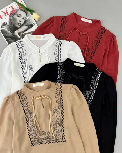 شومیز کرپ ساتن گلدوزی شده کد 4623