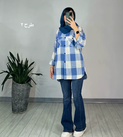 مانتو چهارخونه توت فرنگی