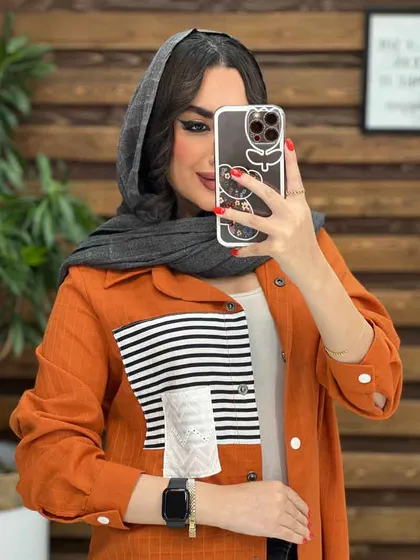 مانتو لینن جیب راه راه