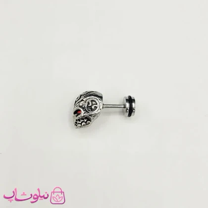 پیرسینگ گوش مردانه مدل جمجمه با چشمهای قرمز کد 139