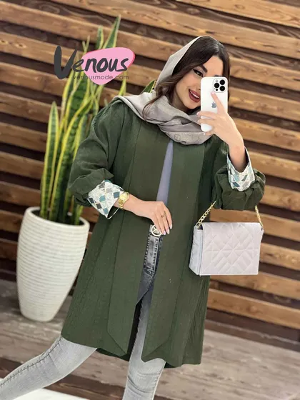 مانتو کتیبه آستین ژاکارد