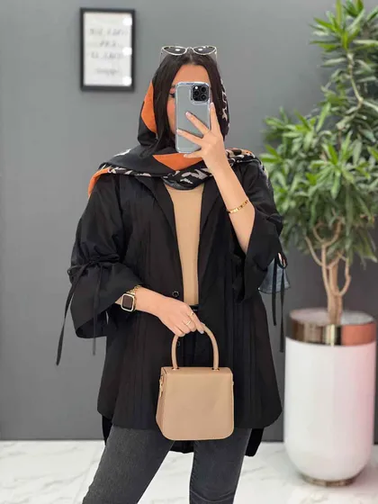 مانتو لینن جلو پیله آستین گت
