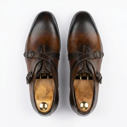 کفش دبل کراس مانک استرپ تمام چرم طبیعی دسترنگ برند MT Shoes