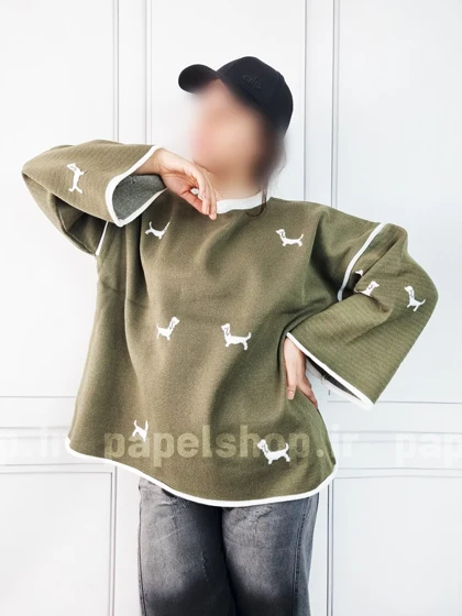 بلوز بافت یقه گرد طرح سگ