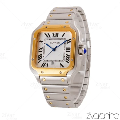 ساعت کارتیر مردانه مدل سانتوس طلایی نقره ای صفحه سفید 104991