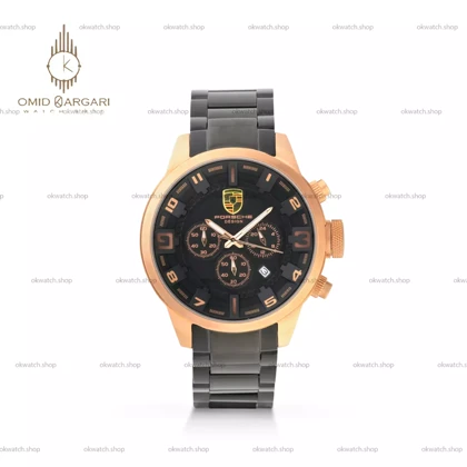 ساعت مچی پورشه دیزاین کورنوگراف بند و صفحه مشکی قاب رزگلد Porsche Design