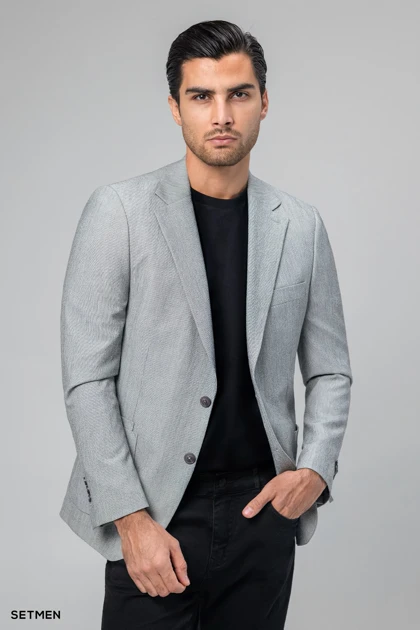 کت تک مردانه دودکمه نیم آستر پارچه GOFRE