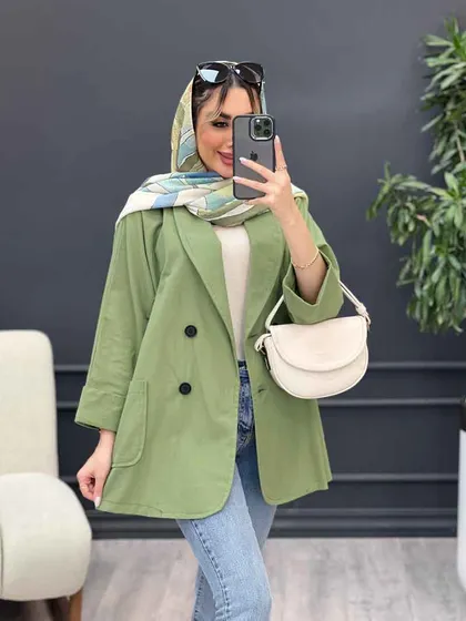 مانتو لینن چهار دکمه آستین پاکتی