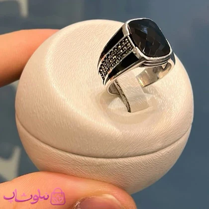 انگشتر مردانه نقره وارداتی عیار 925 مدل اونیکس مشکی تراشدار کد 8341