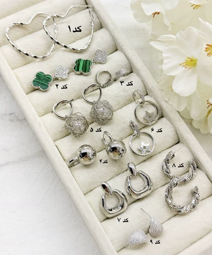 گوشواره نگین نقره ای حلقه‌ای کد Xu069