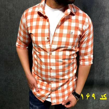 پیراهن چهارخانه ریز بدون جیب نارنجی