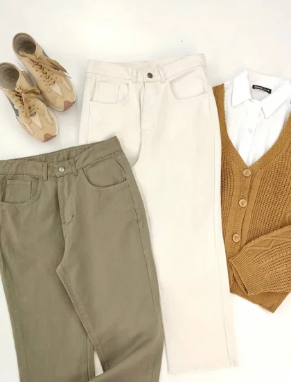 شلوار کتان واید کات زنانه قد 88