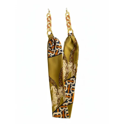 بند عینک ساتن ابریشم طلایی طرح دار