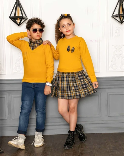 پیراهن وسارافون پشمی دخترانه یقه گرد