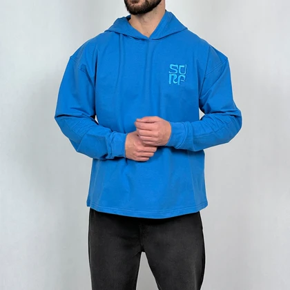 هودی مردانه آبی آسمانی پنبه دو نخ طرح مینیمال