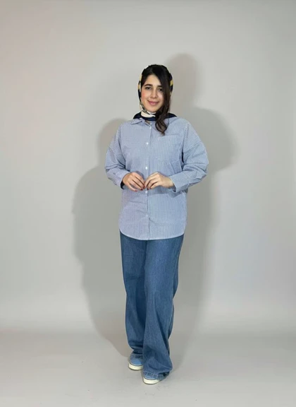 شومیز مانتویی راه راه آسمان