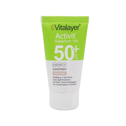 کرم ضد آفتاب SPF50 پوست چرب اکتی ویت نچرال بژ ویتالیر 40 میل