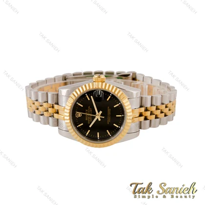 ساعت رولکس زنانه دورنگ طلایی صفحه مشکی خطی Rolex-5646-L