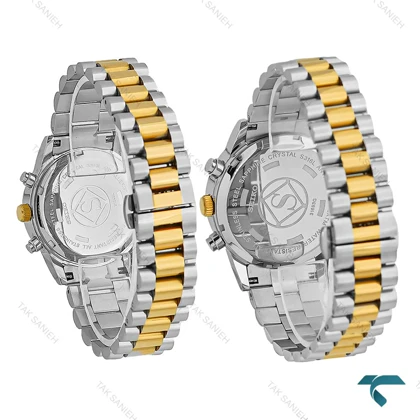 ست ساعت سیکو VIP سه موتوره کورنوگراف دورنگ طلایی Seiko-8736-S