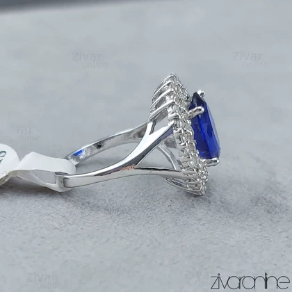 انگشتر جواهری نقره ای با نگین آبی 30133