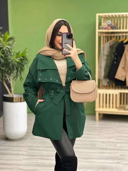 بارانی آستین و یقه پرچ دار