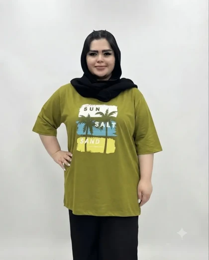 تیشرت سایز بزرگ زنانه طرح نخل