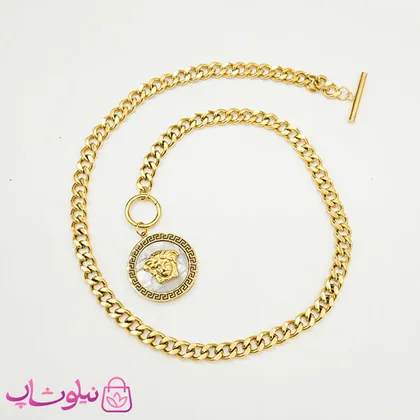 گردنبند زنانه ورساچه سفید مدل شیر برجسته