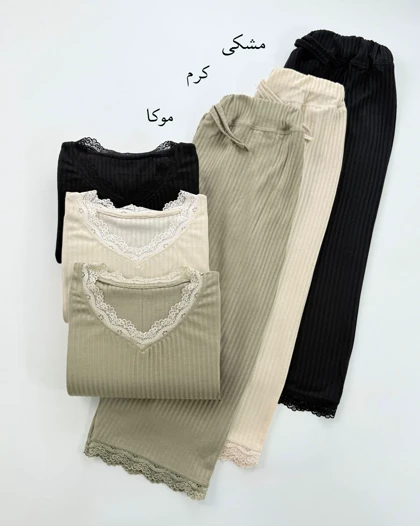 ست تیشرت و شلوارک لبه توری زنانه کد 1773